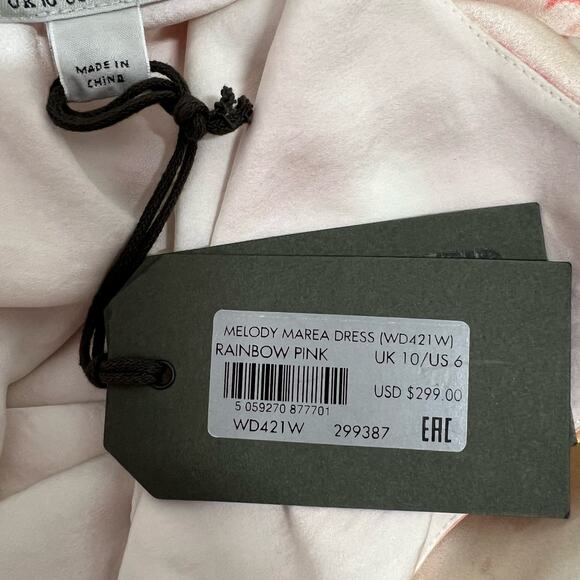 Allsaints Melody Marea Midi Slip Dress Silk Rainbow Pink V Neck Lined Size 6 Y2K - Picture 8 of 16